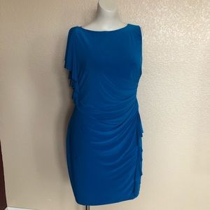 American Living Blue Ruffle Wrap Ruched Dress Bodycon Bodice Size 16